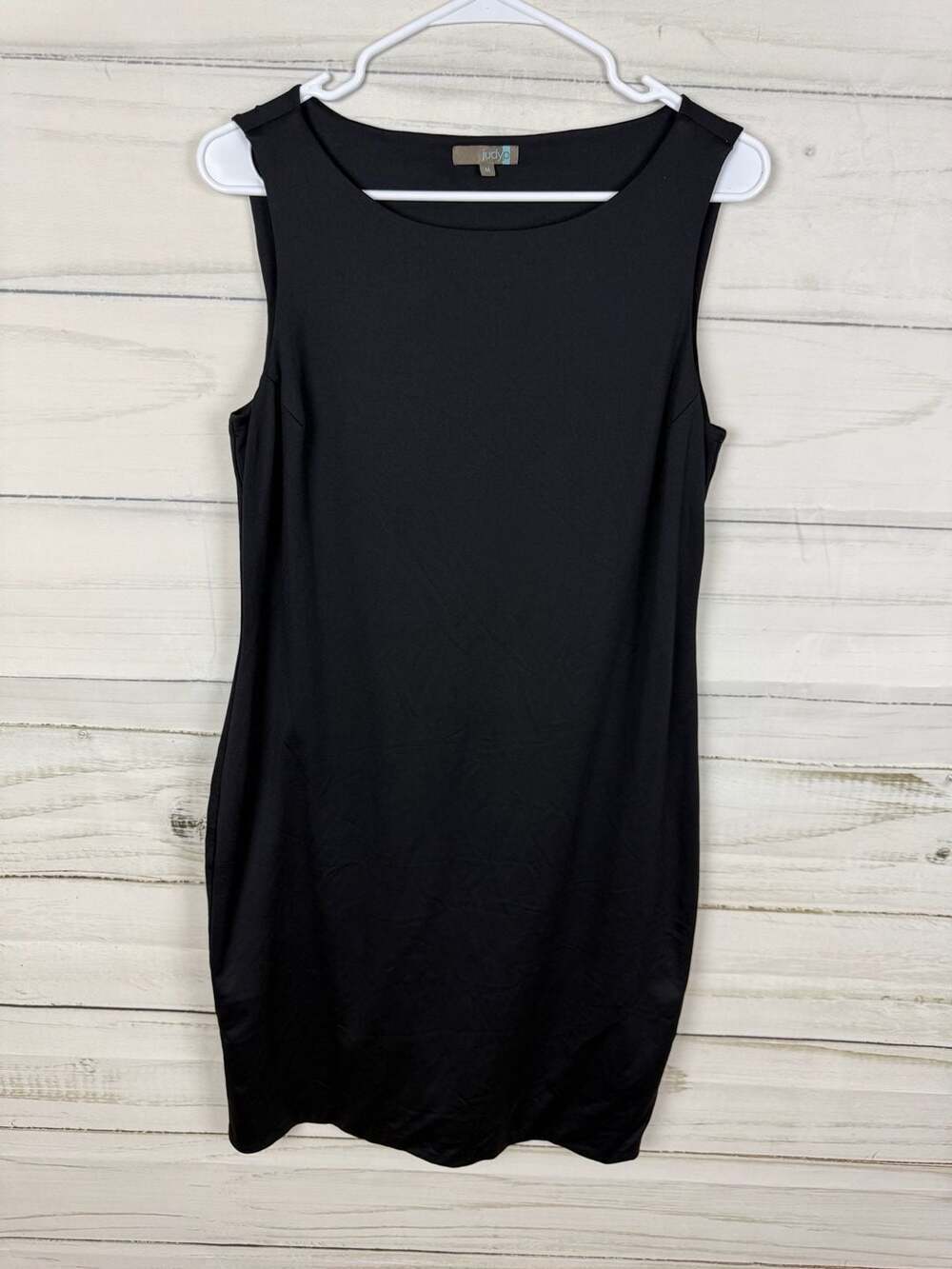 Judy P Sabrina Boatneck Sleeveless Microfiber Sheath Dress Black Size M